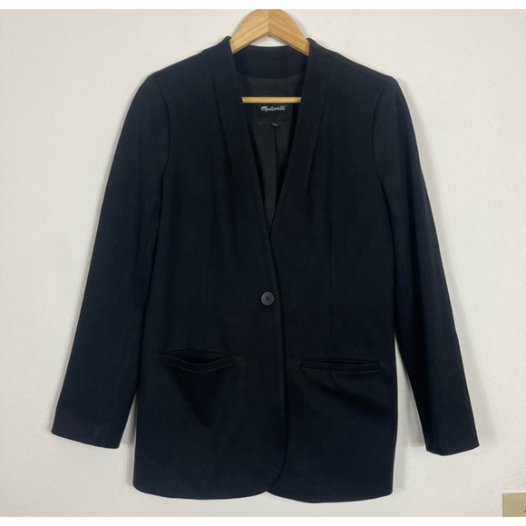 Women's Madewell Black Collarless One-Button Blazer 
Jacket with Pockets Size 10 - Picture 3 of 4